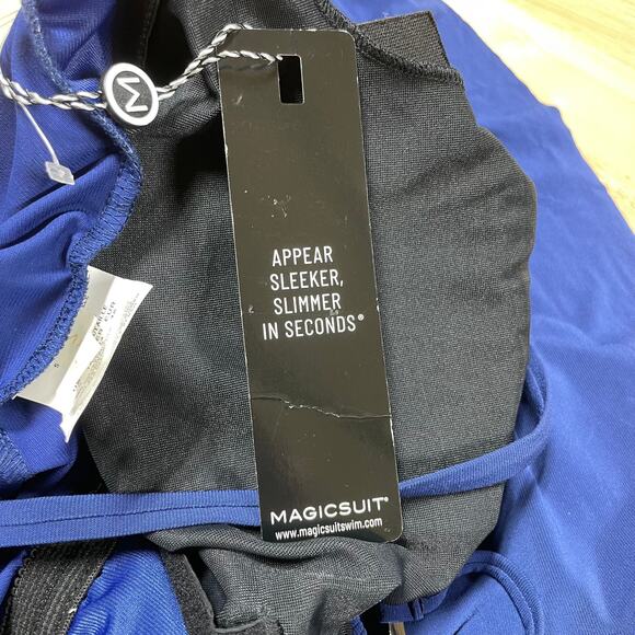 Magicsuit NWT Parker One Piece Swim Dress Navy Blue Size 16 Side Tie High Neck - Picture 6 of 12